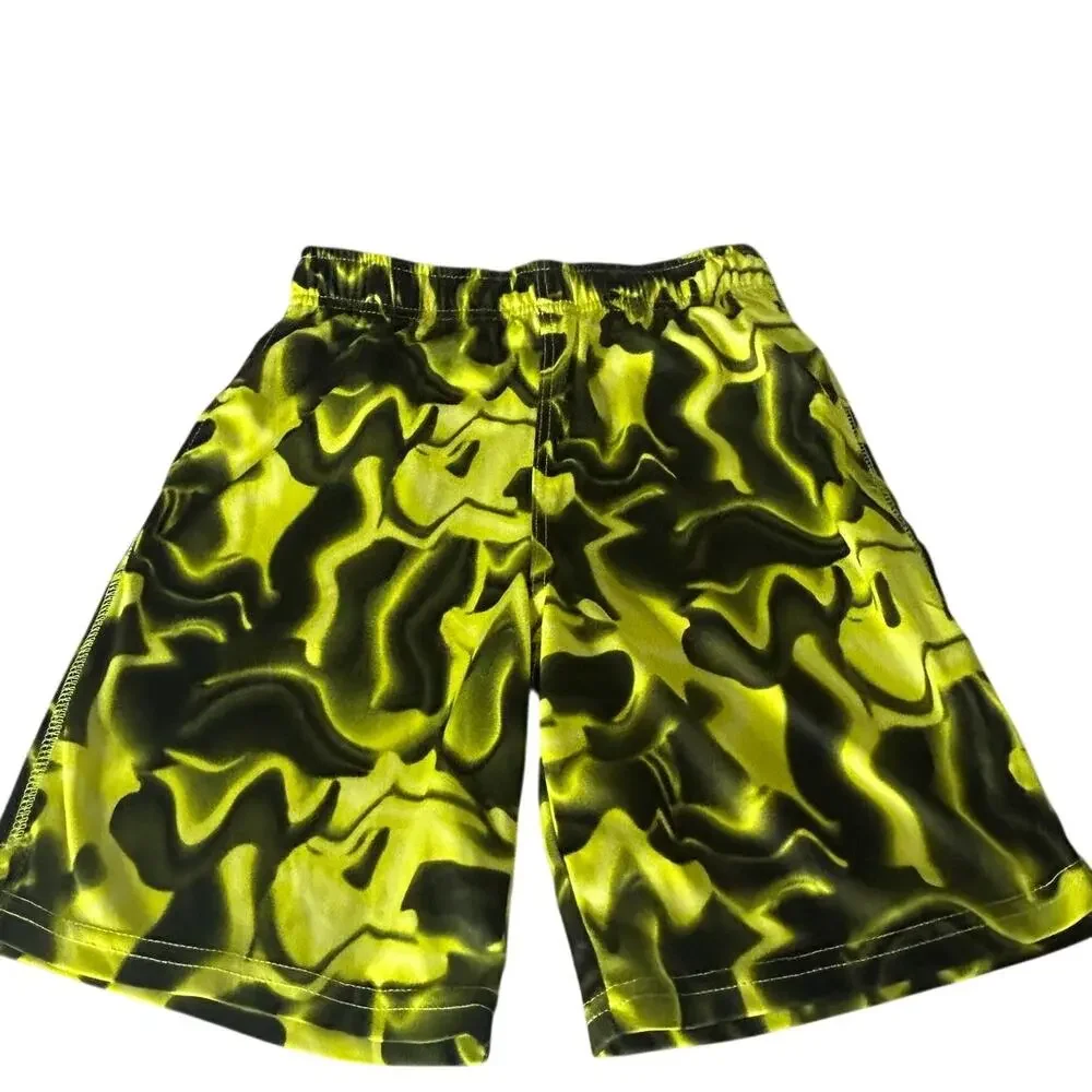 Athletic Works boys 10-12 Large shorts yellow and black marble design